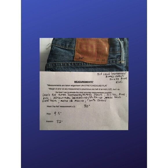 Levi Strauss & Co. 514 Straight Fit Distressed Jeans, 30 x 32, Blue, EUC - Picture 9 of 9